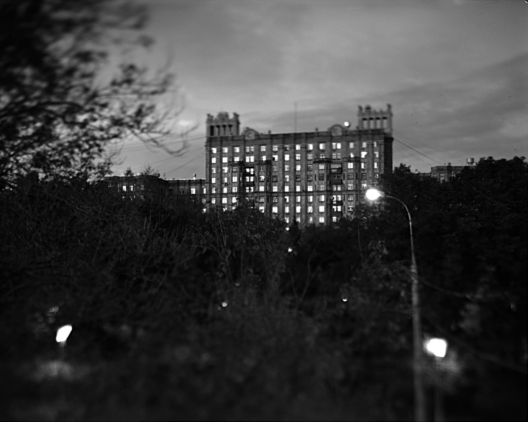 Sunset through the windows of the Stalin building. Moscow. BW negative 4x5 inch 2016