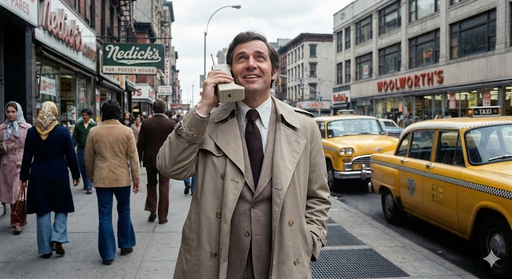 Мартин Купер совершает первый звонок по мобильному телефону Motorola DynaTAC 3 апреля 1973 года в Нью-Йорке