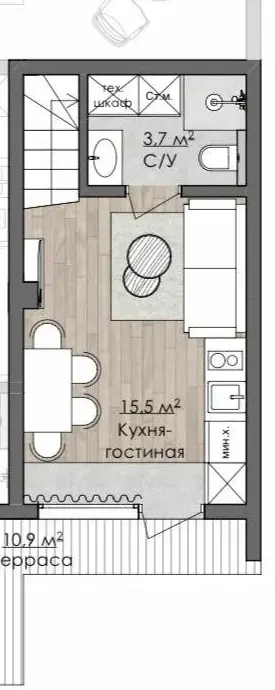 Первый уровень резиденции 57 м²