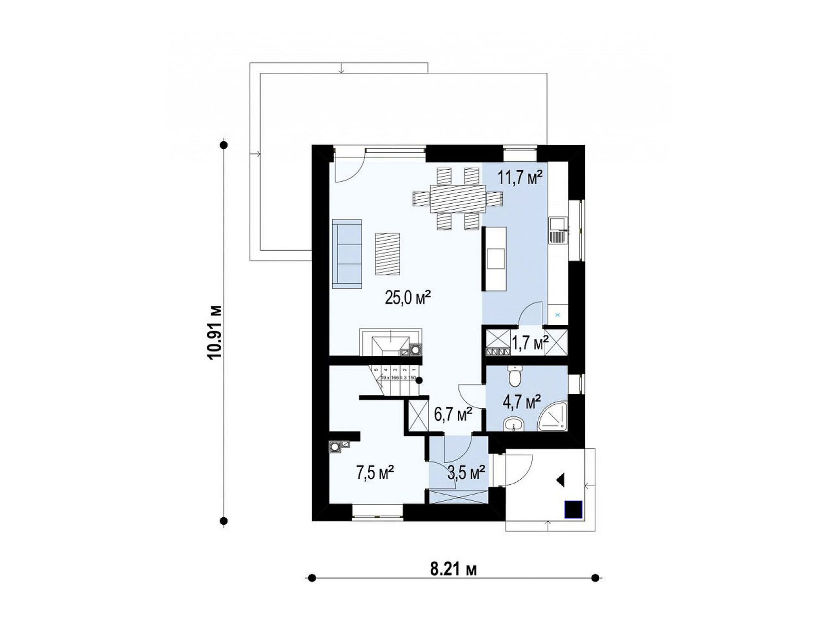Дом 80 м2 одноэтажный из газобетона планировка