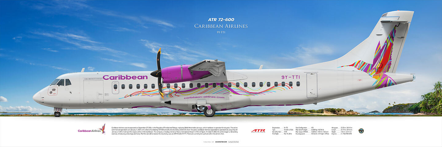 Профиль самолета ATR 72-600 цветовое оформление, Caribbean Airlines