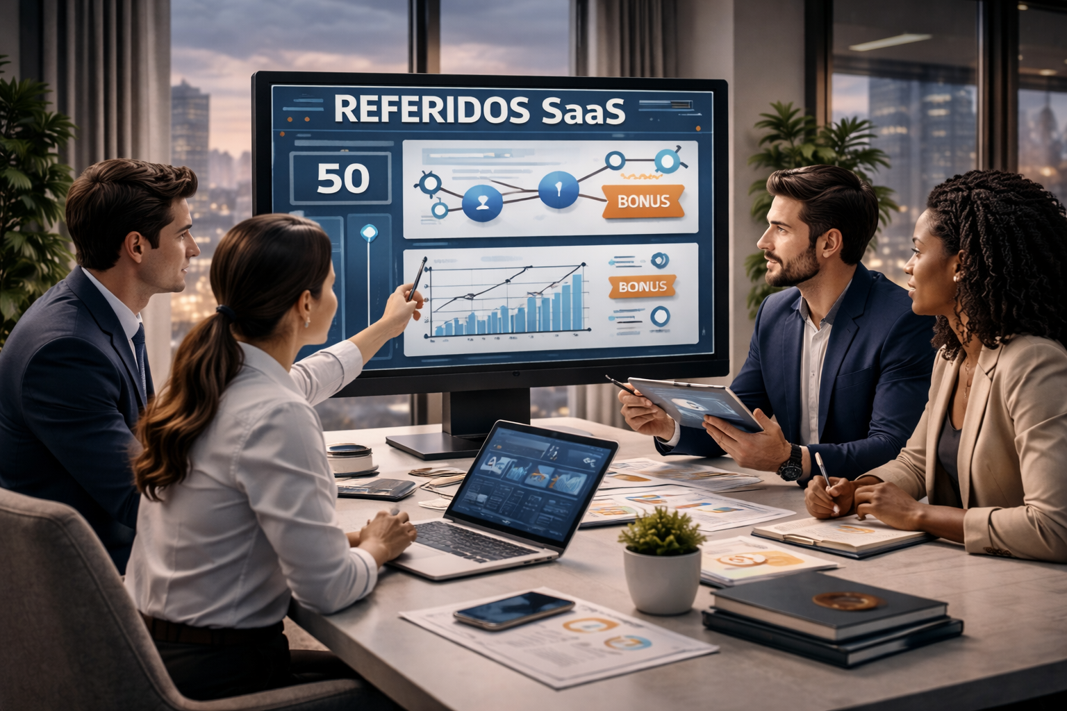 Equipo de profesionales en una discusión colaborativa centrada en definir los objetivos y las estructuras de un programa. 