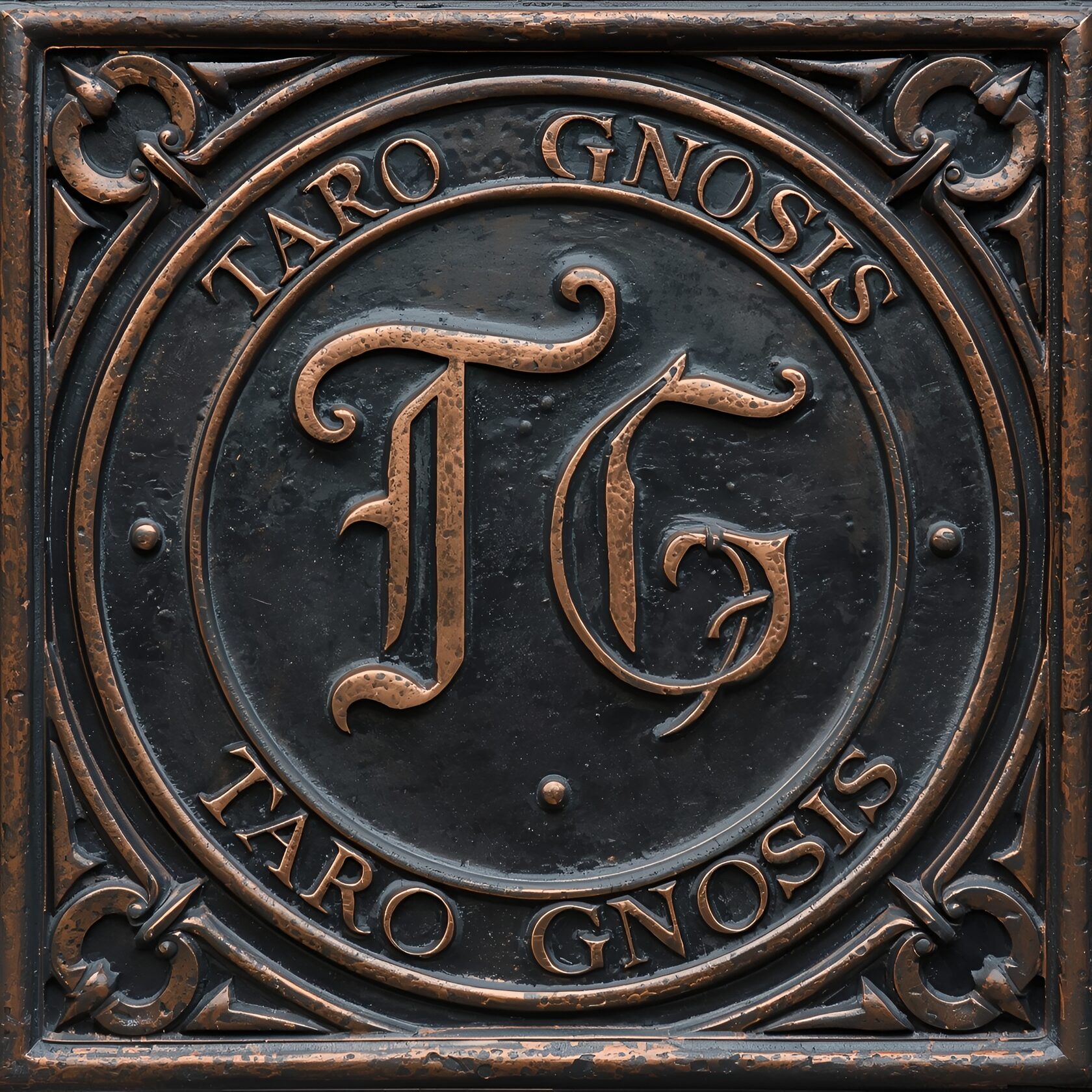 символ, герб, бронза ковка, готика, две буквы TG