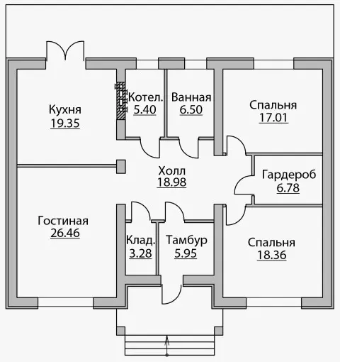 План Проект стильного одноэтажного дома в классическом стиле (B-127): изображение 1