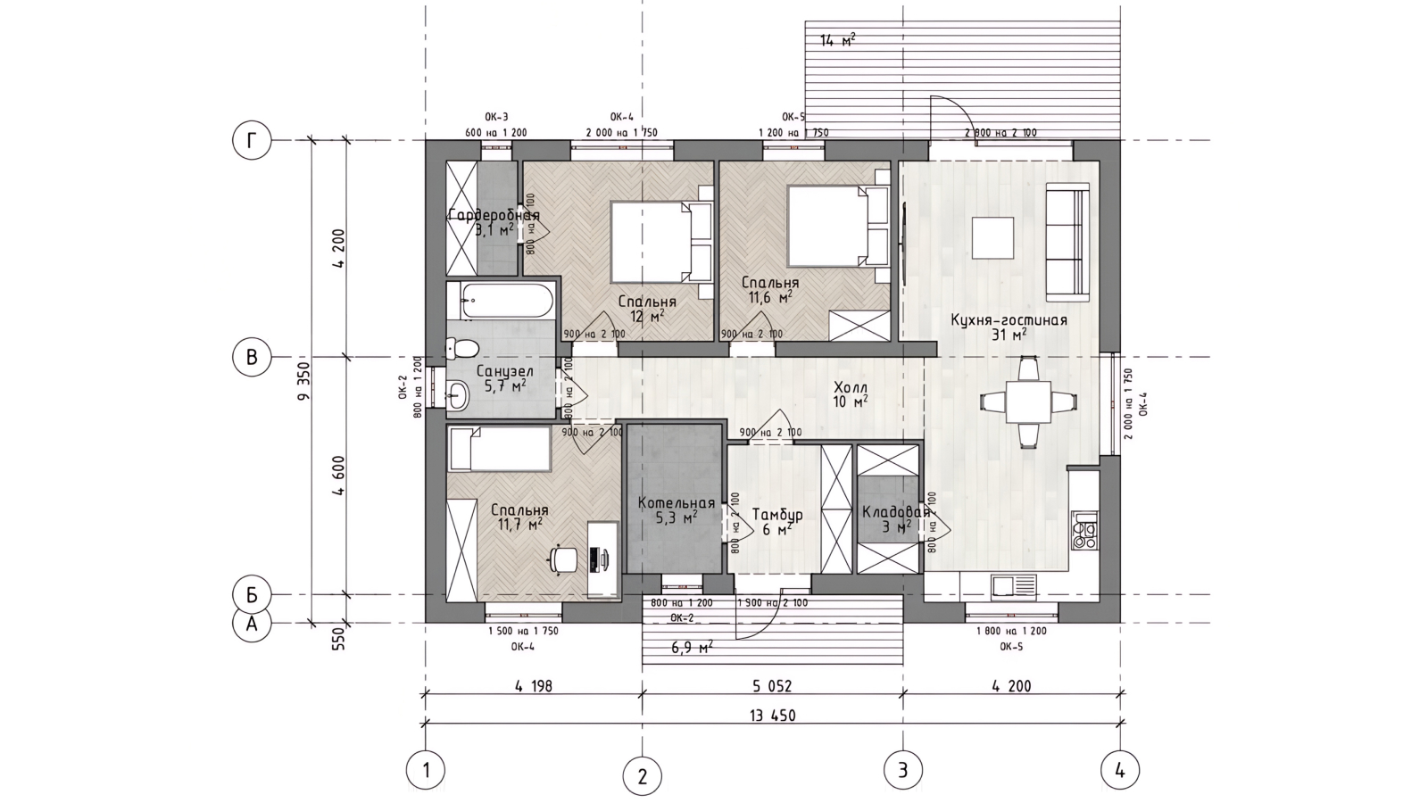 Дом ТИП 4-2с-102 1 этаж