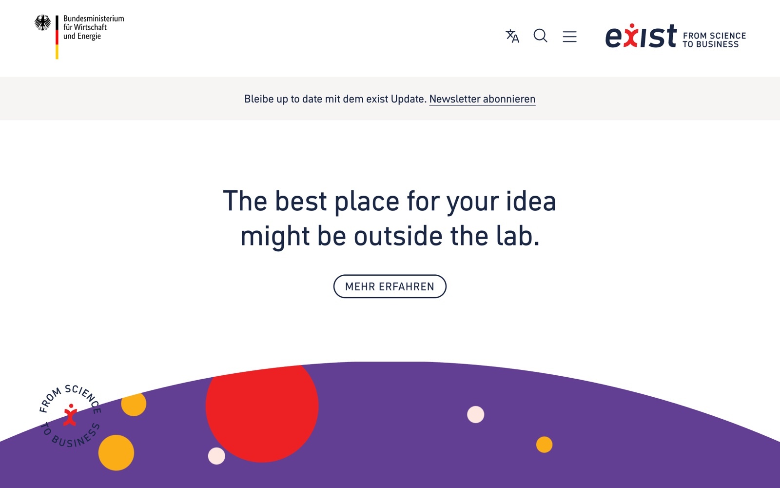 EXIST official page screenshot: German federal programme for startups from universities and research