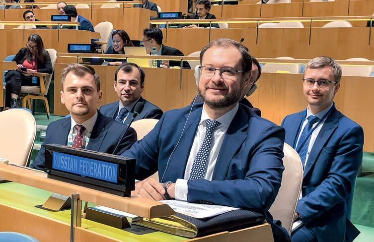 Dmitry Chumakov as part of the Russian delegation at a UN General Assembly session
