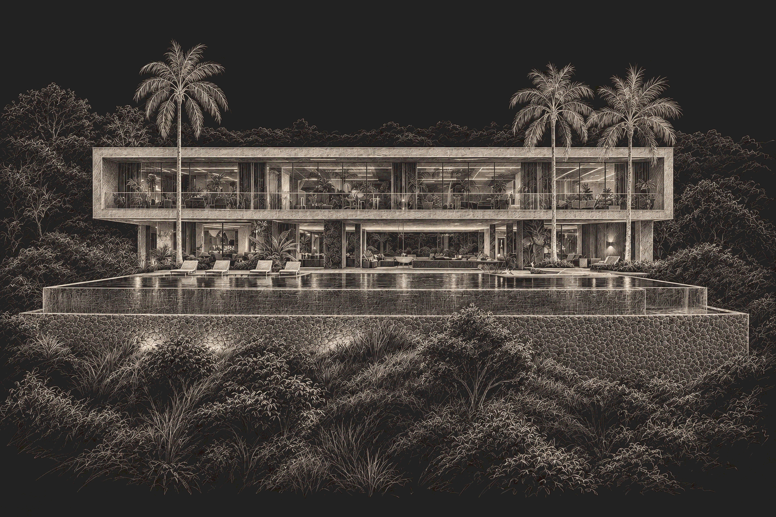 Карандашный архитектурный эскиз Villa Sand