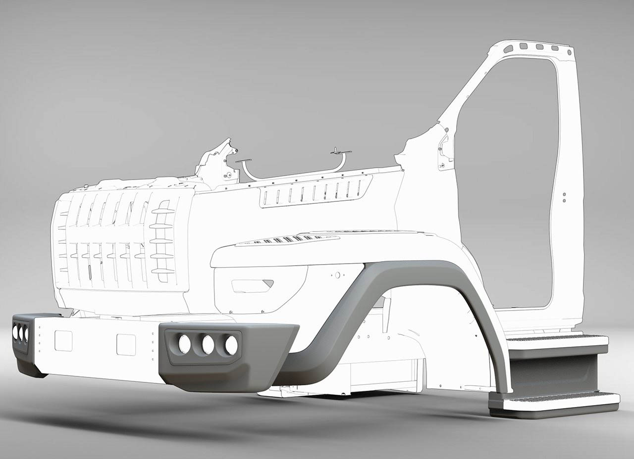 Проектирование и производство стеклопластиковых деталей для автомобиля Урал-Next