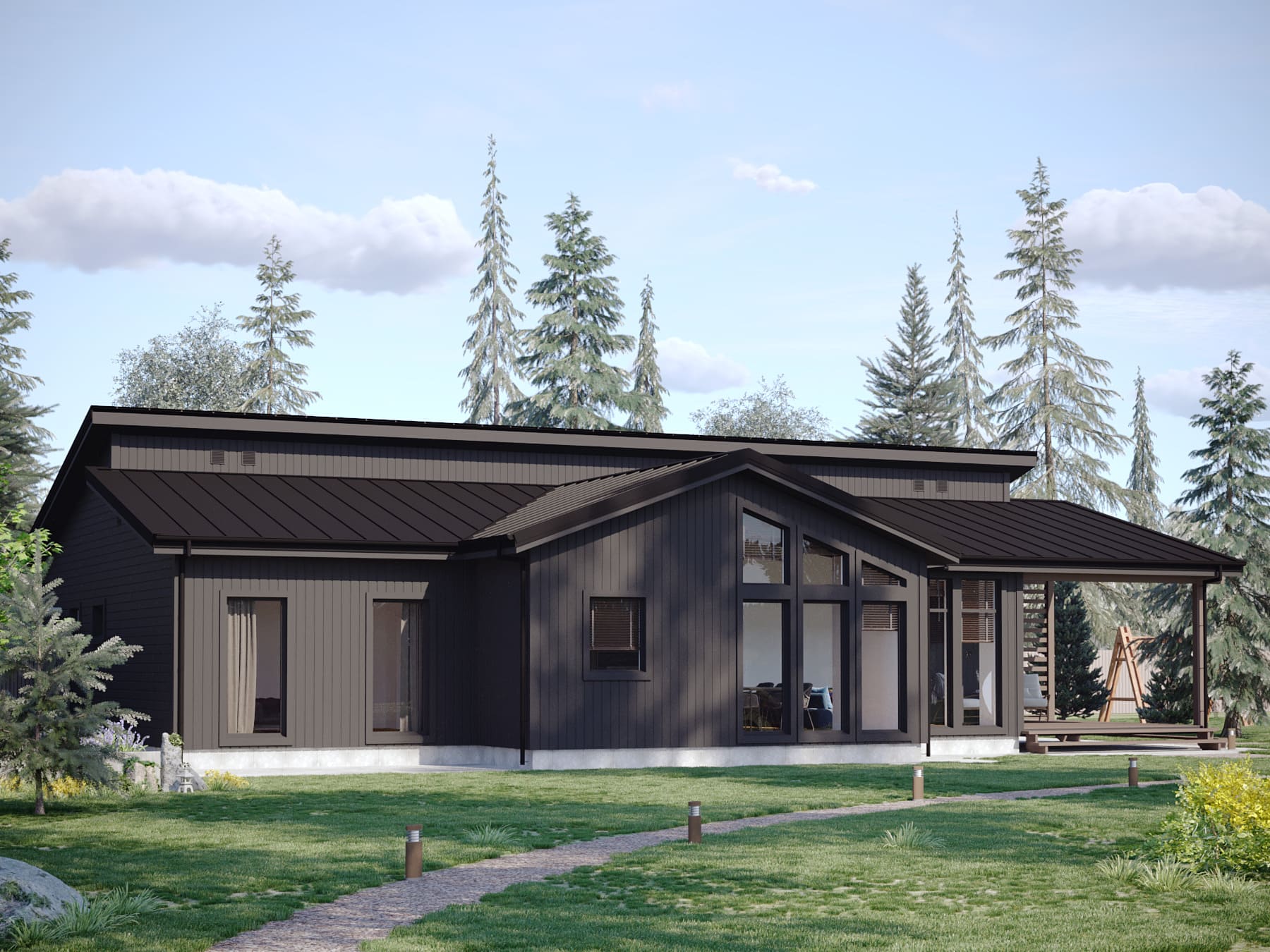 Каркасный дом с панорамными окнами