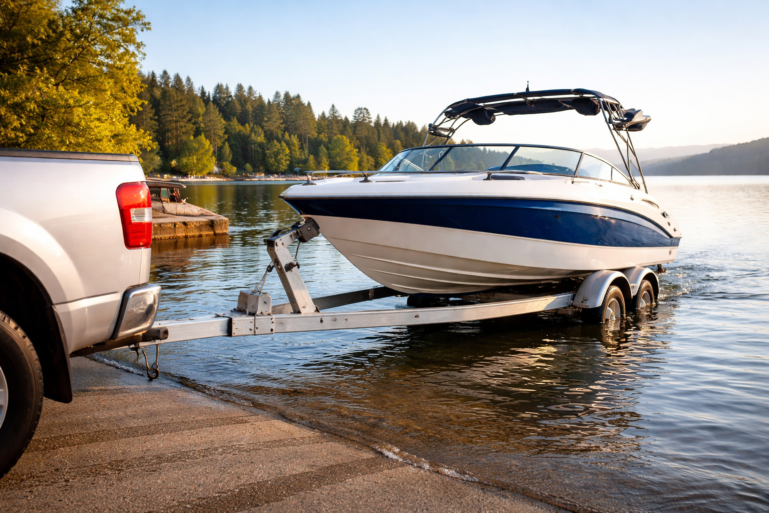 Прицеп и катер, работа на слипе