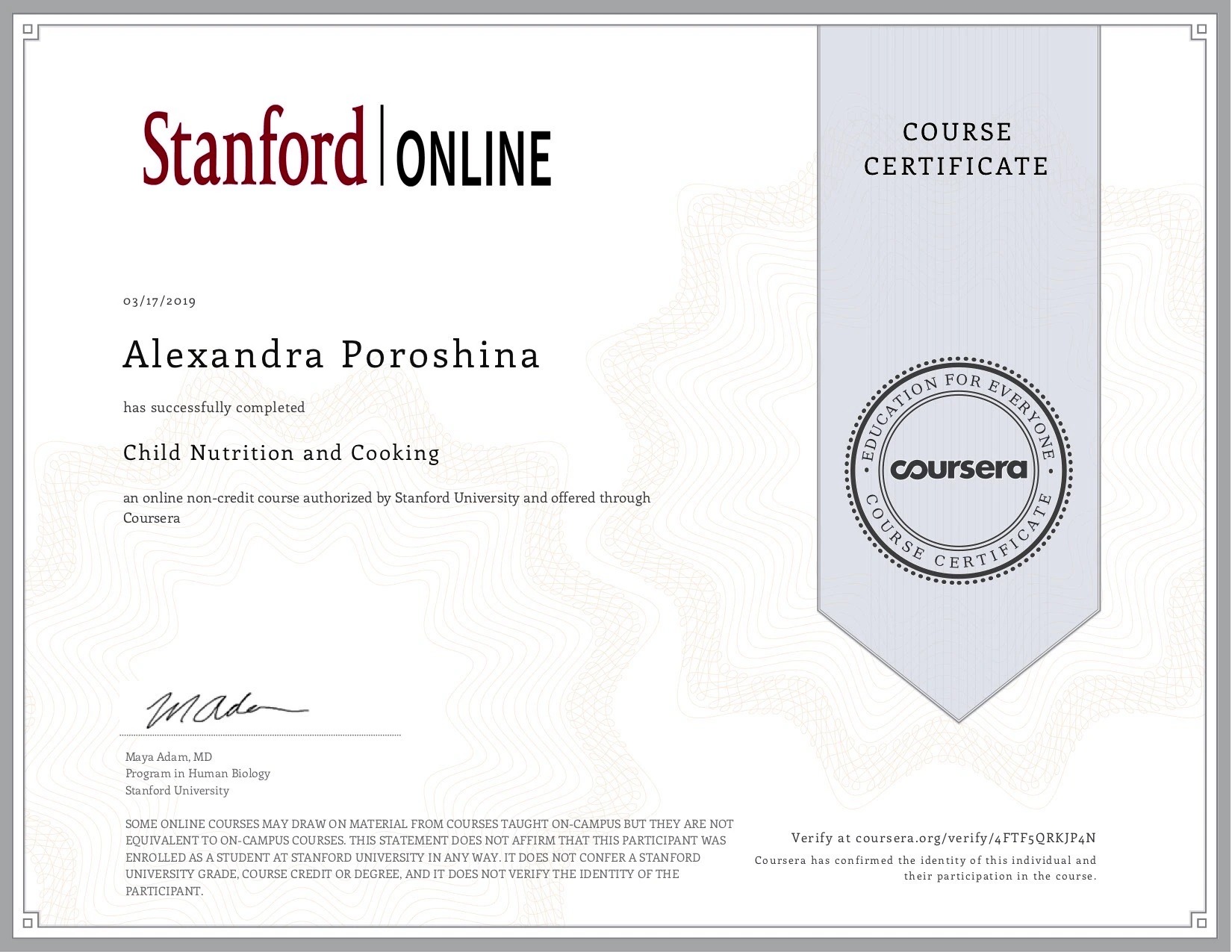 Stanford Online — Child Nutrition and Cooking