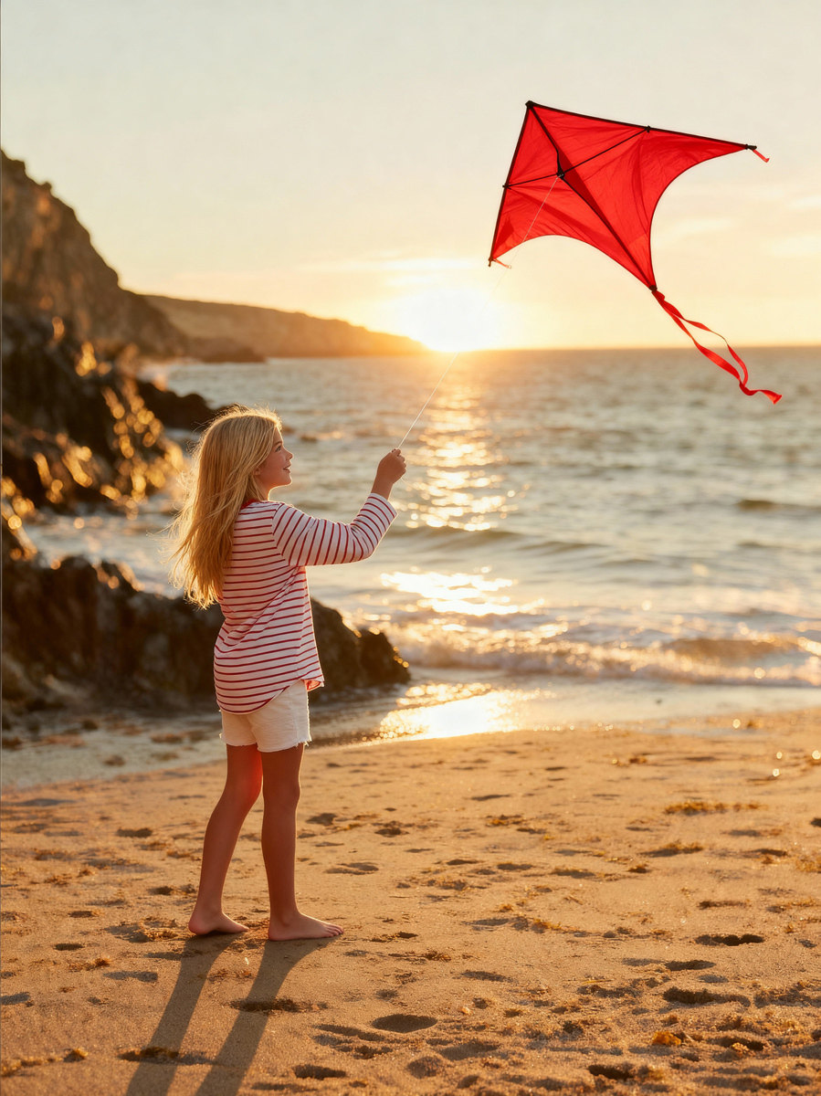 девочка и воздушный змей на пляже море ии генерация