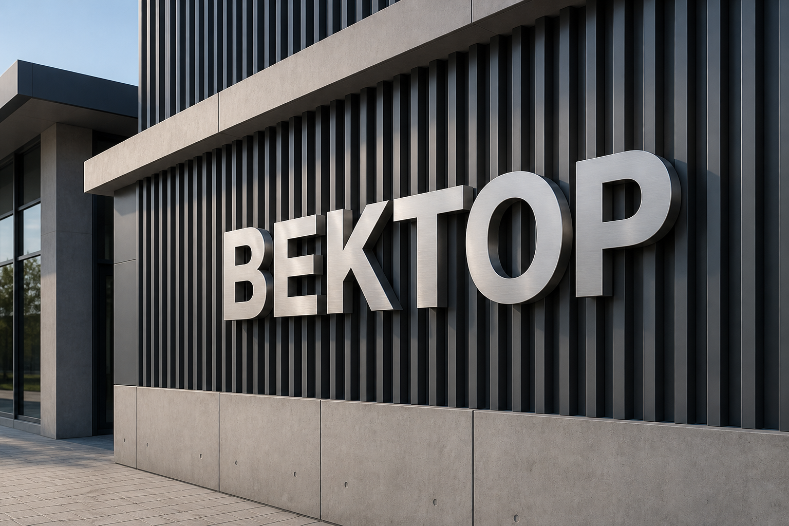 3D-рендер фасадной металлической вывески «ВЕКТОР»
