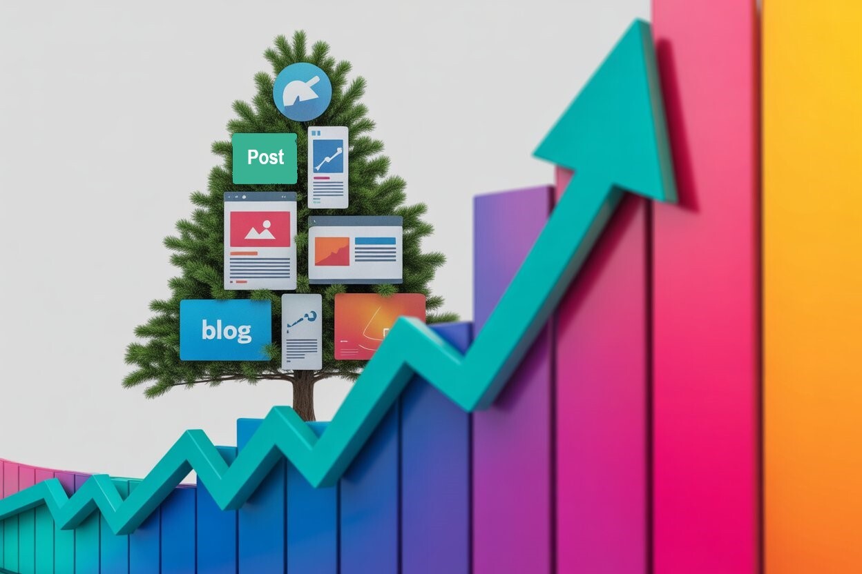 вечнозеленый контент в виде дерева и график роста