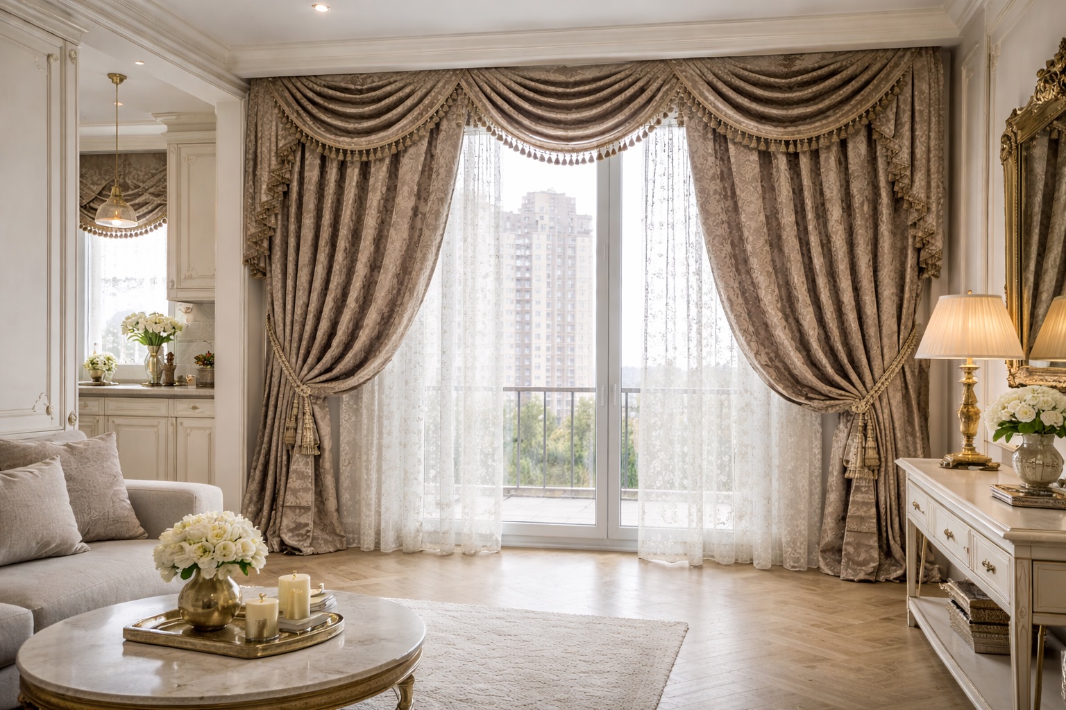 Гостиная в классике, выразительный декор