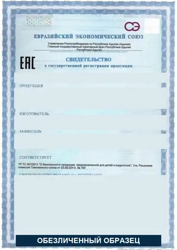 Обезличенный образец свидетельства
