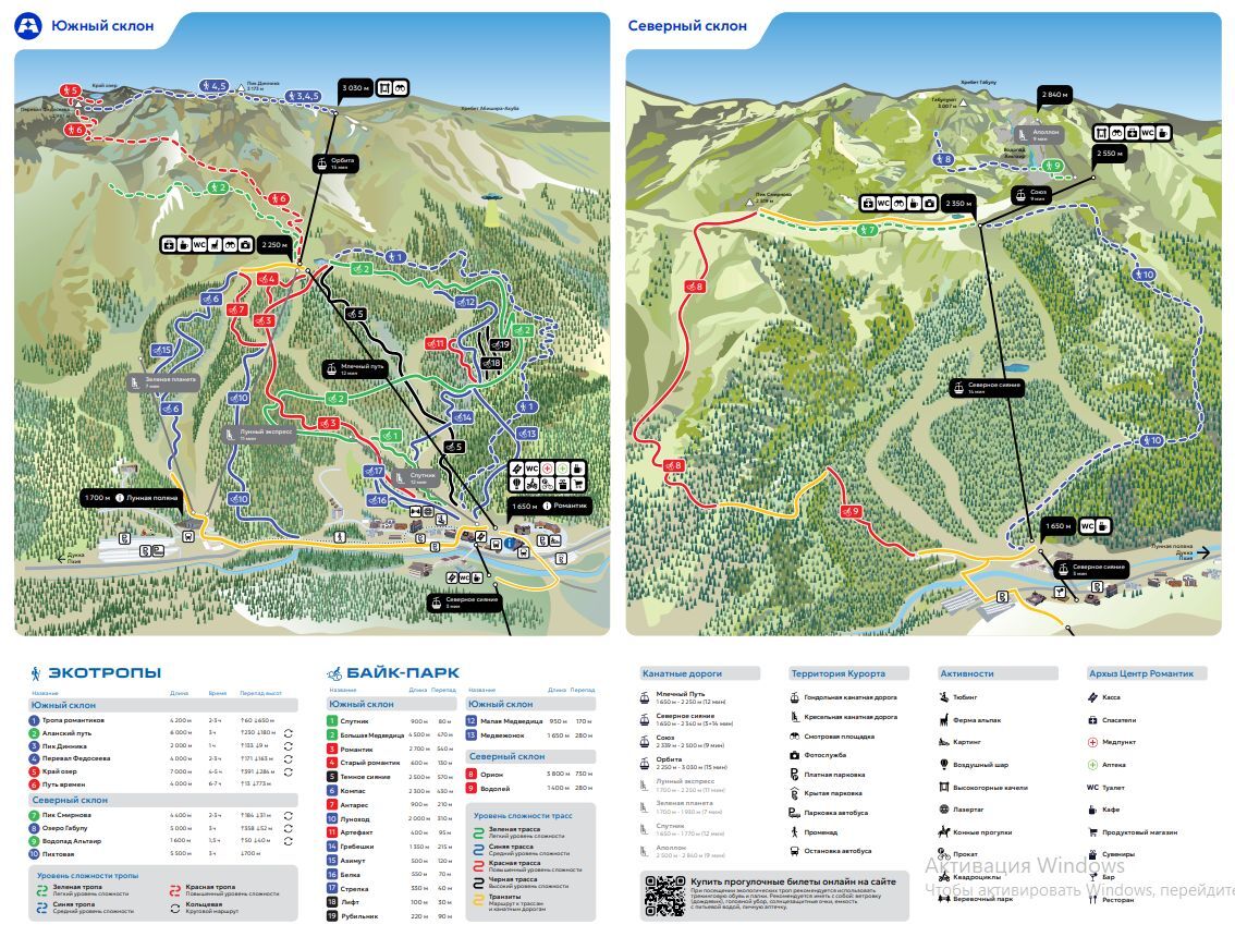 Схема трасс Архыза для начинающих с выделенными зелеными маршрутами