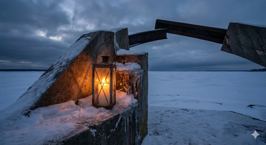 Мемориал Разорванное кольцо на Дороге жизни в память о снятии блокады Ленинграда.