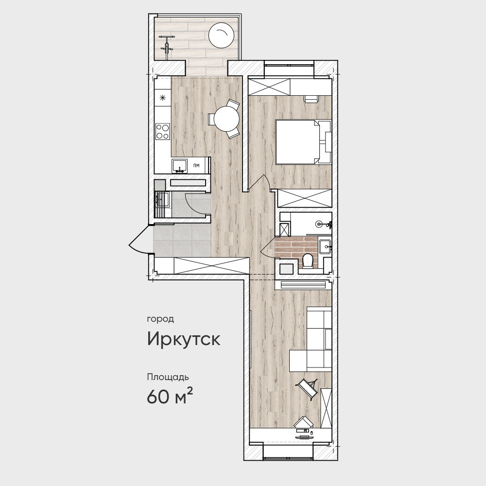 Интерьер квартиры 60 м² для молодой девушки в Иркутске