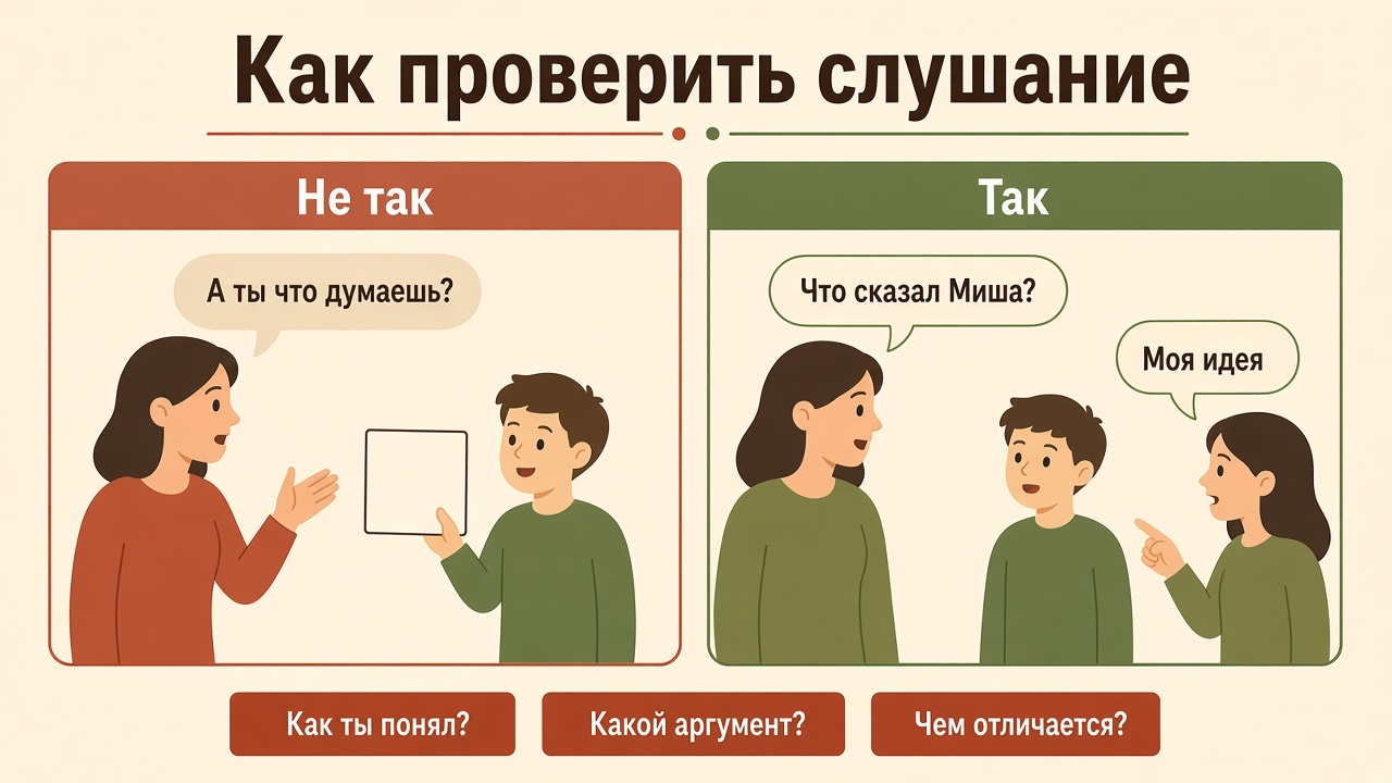 Вместо «а ты что думаешь» спросить «что сказал Миша»