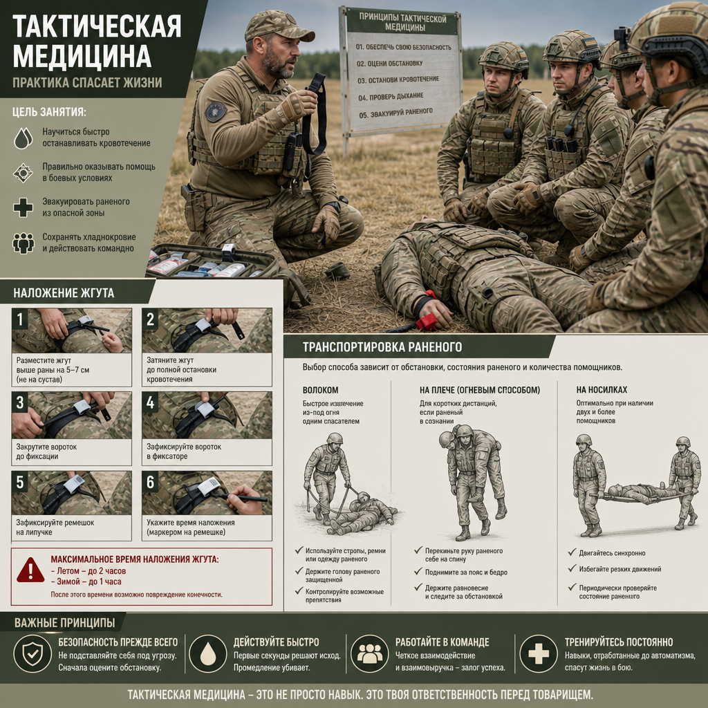 Медицинская сестра в полевой форме оказывает помощь раненому военнослужащему в условиях полевого медицинского пункта — перевязка, капельница, медицинская сумка на переднем плане