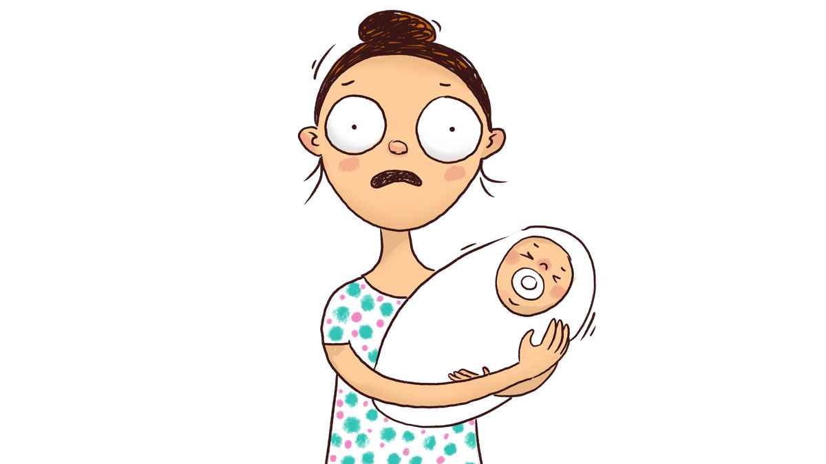испуганная мать с младенцем. Иллюстрация