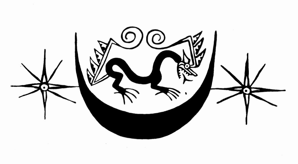 Зарисовка изображения с лунным зверем с сосуда культуры Моче. Иллюстрация 1, Bruhns, 1976.