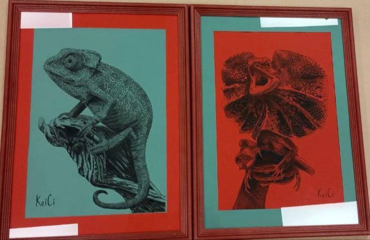 Работы с ящерицами в технике графика