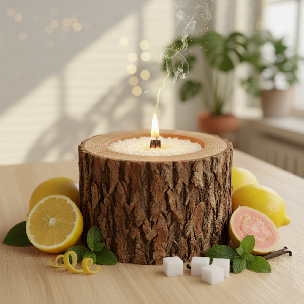 Свеча в спиле дерева с ароматом Лимонад из гуавы
