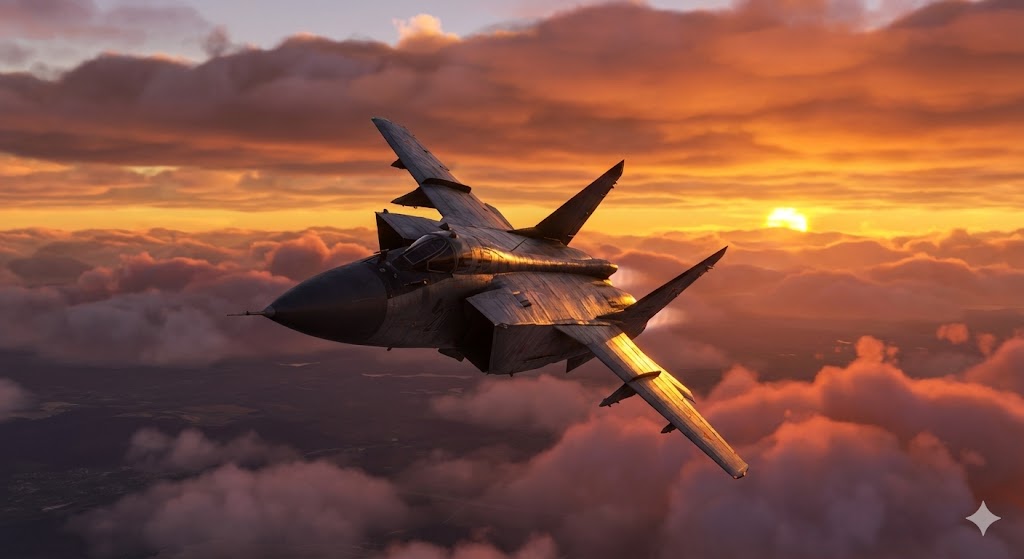 Истребитель-перехватчик МиГ-31 в небе, символ авиации войск ПВО России