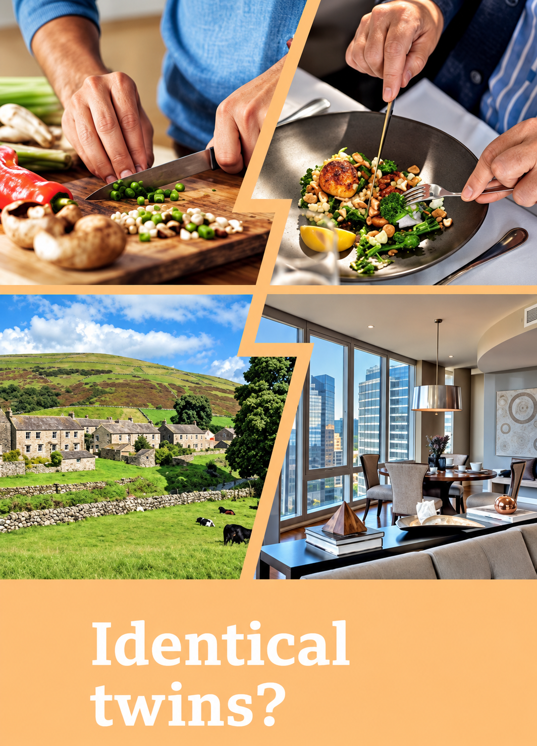 Visuals for the reading: cooking, a small village and a city apartment