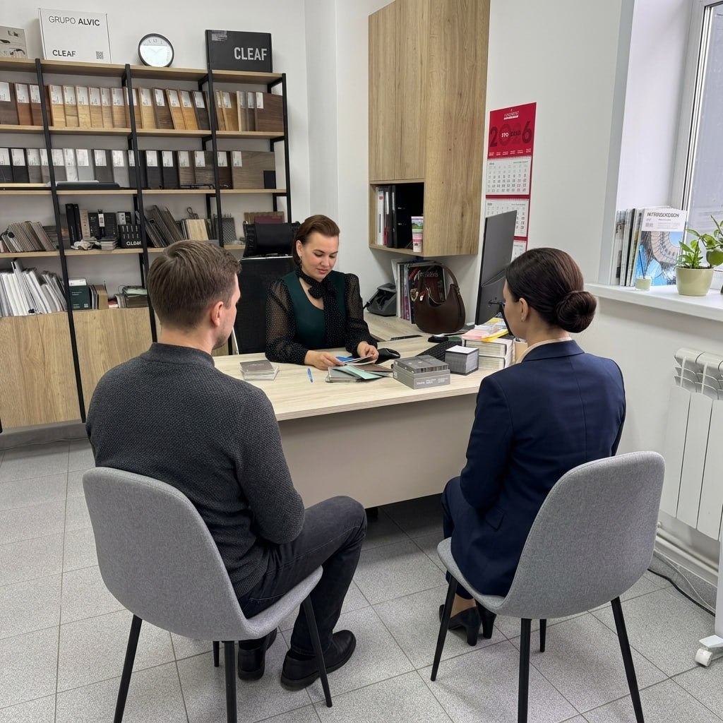 Обсуждение мебельного проекта на встрече с клиентами