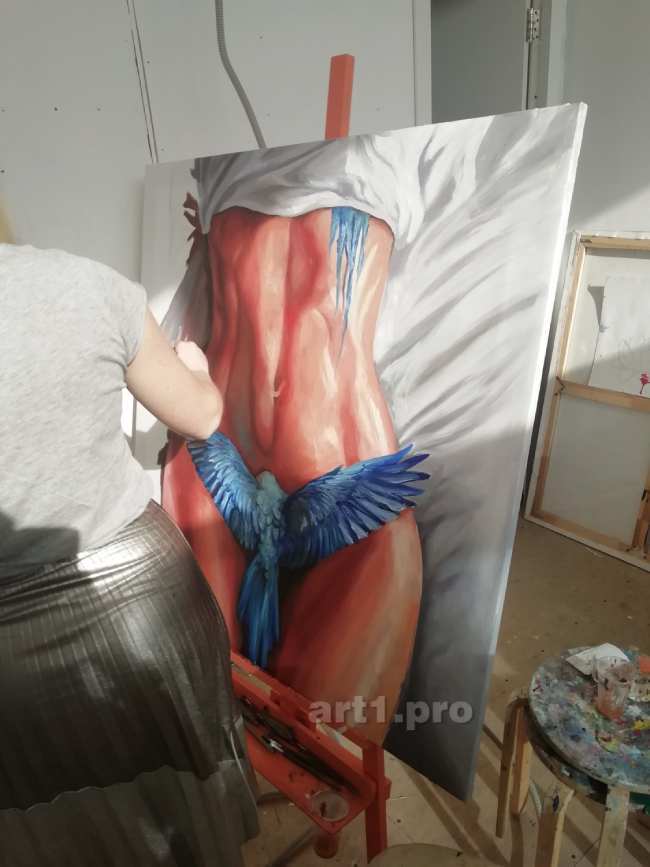 картина маслом птица счастье синяя, картины в интерьер, картины на заказ, картины купить, art1.pro, арт1 про, арт1про