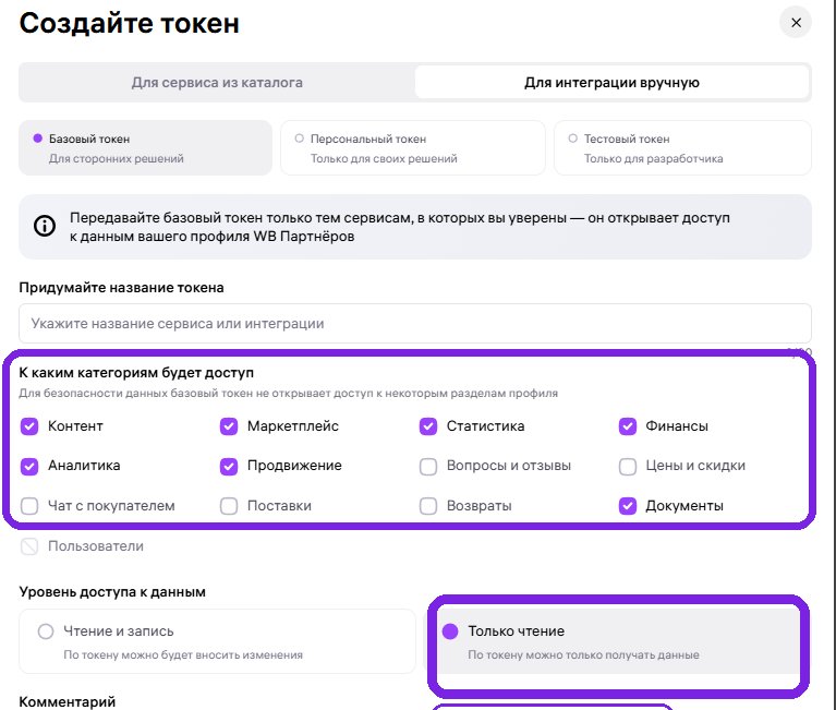 Выбор категорий и уровня доступа