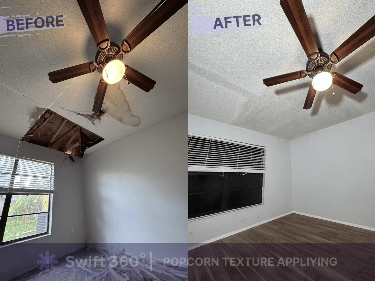 Swift360 - Handyman Orlando - Result job - Ceiling Drywall Repair Popcorn Texture - Before and After