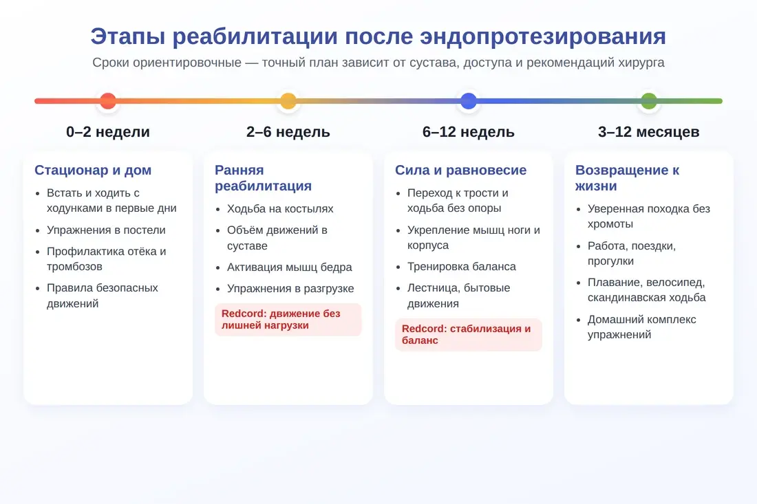 Этапы реабилитации после эндопротезирования по неделям