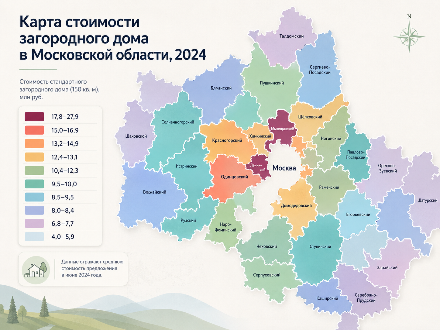 Карта стоимости загородного дома в Московской области