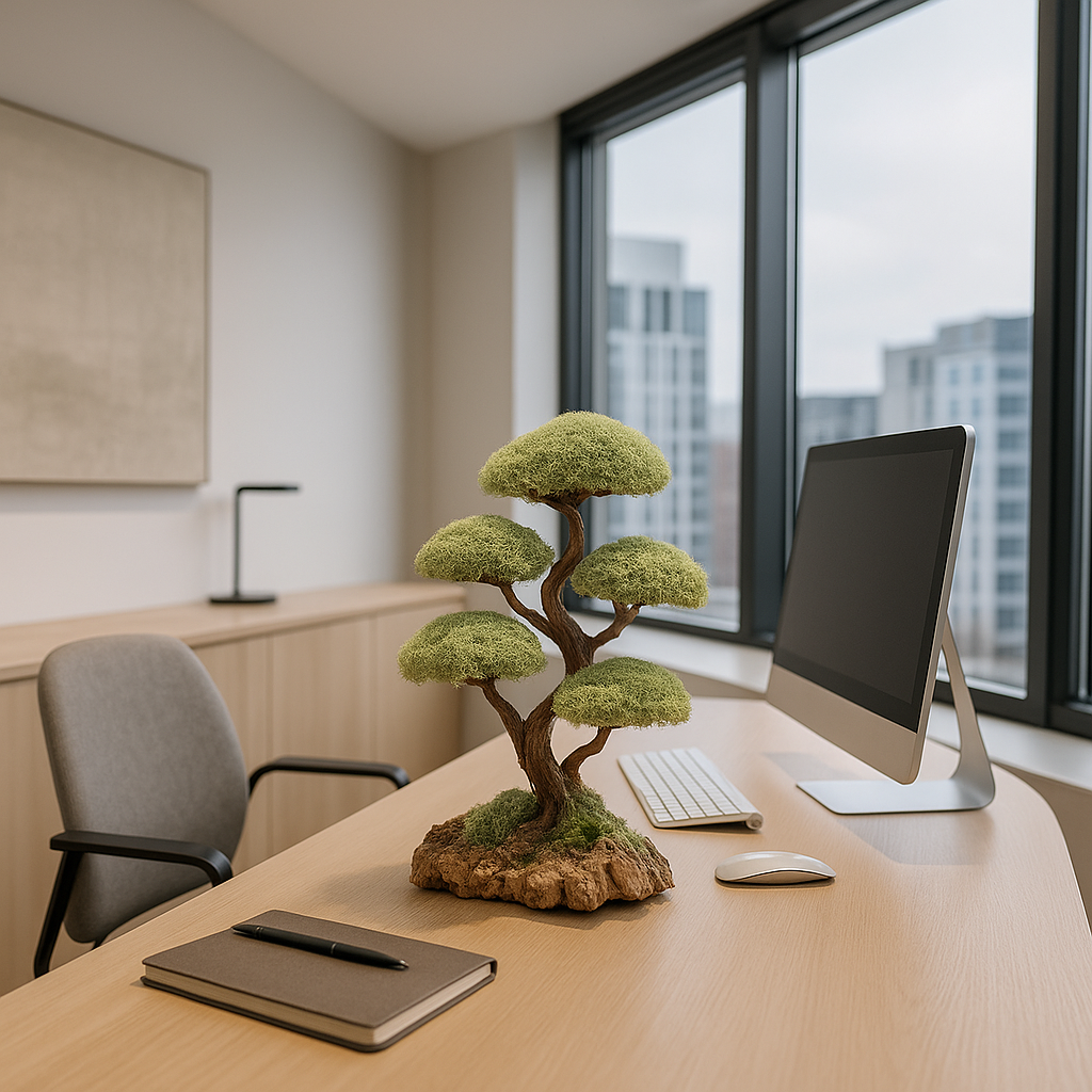 Искусственный бонсай как декор рабочего стола