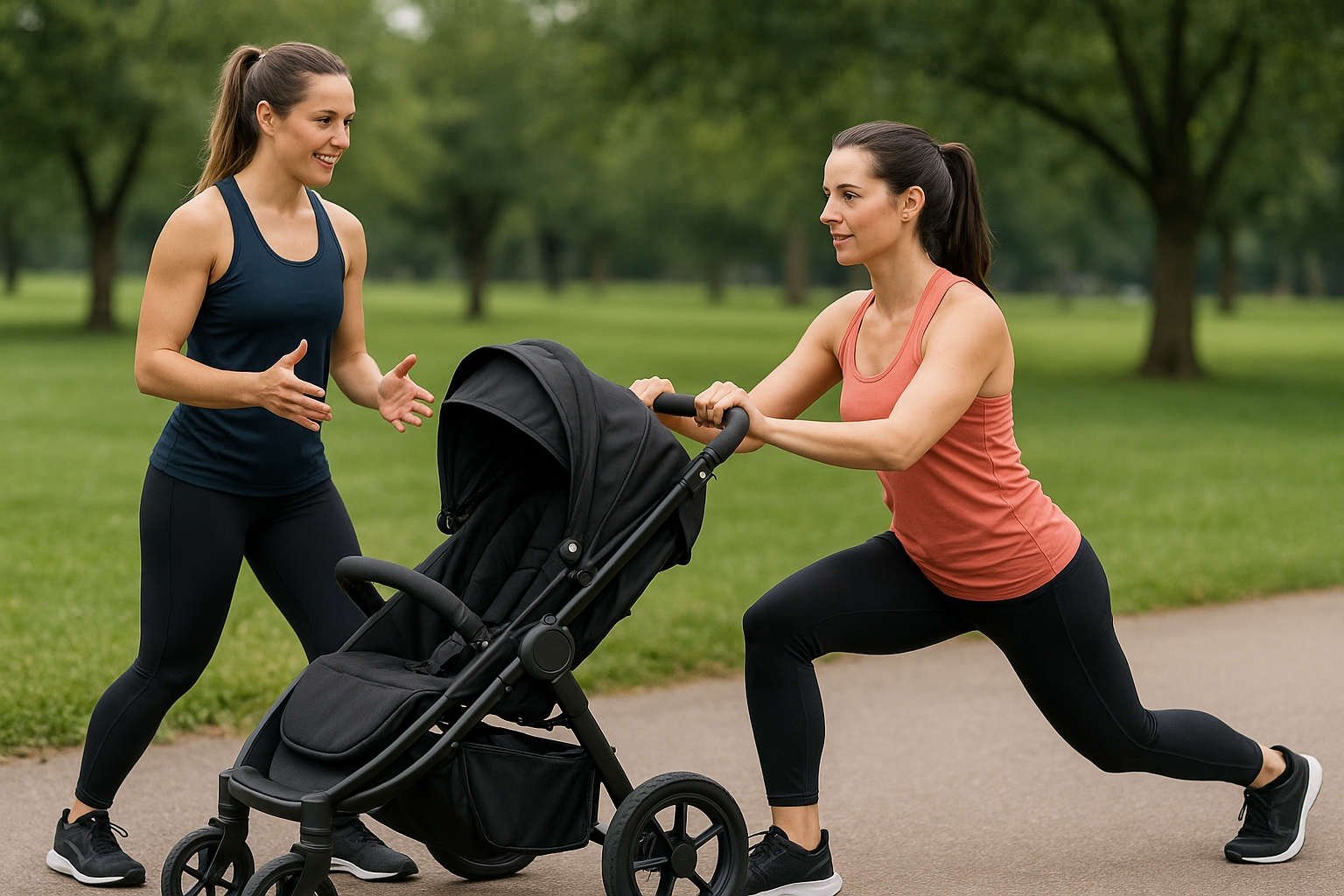 Мамы с колясками на тренировке