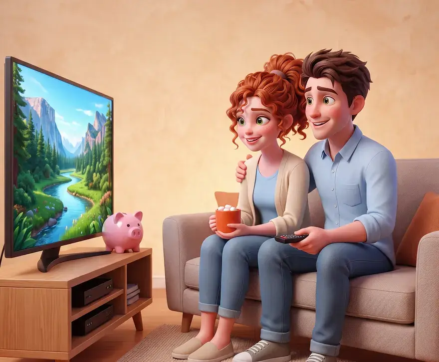 Пара смеётся на диване: сериал идёт