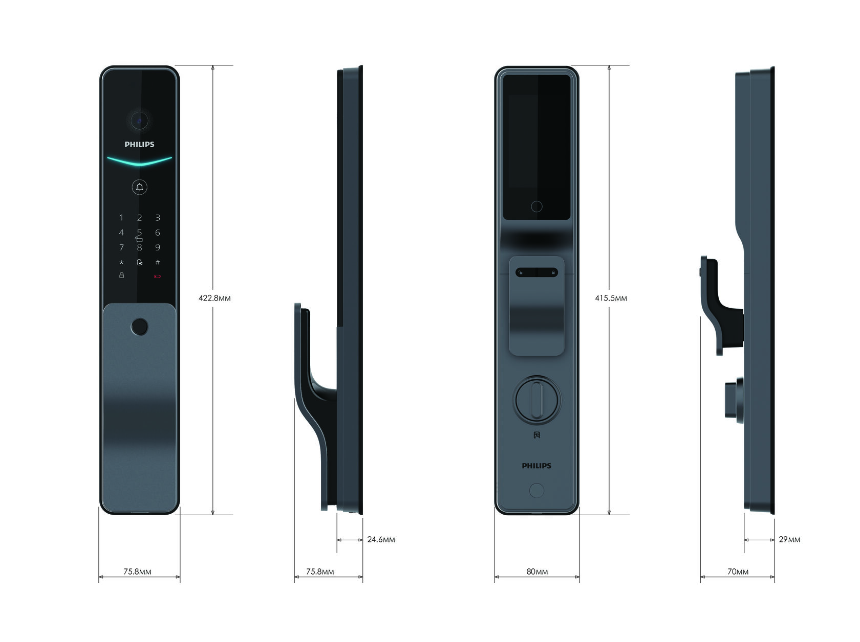 Схема размеров замка Philips DDL720