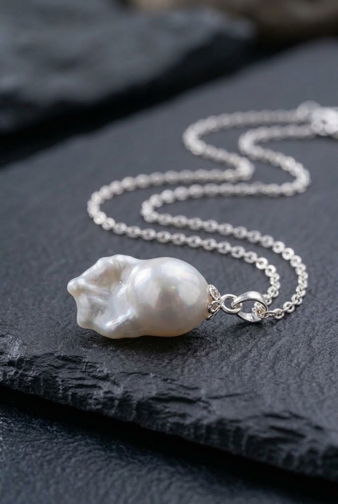 Кулон с крупным барочным жемчугом (Чжуцзи) ручной работы