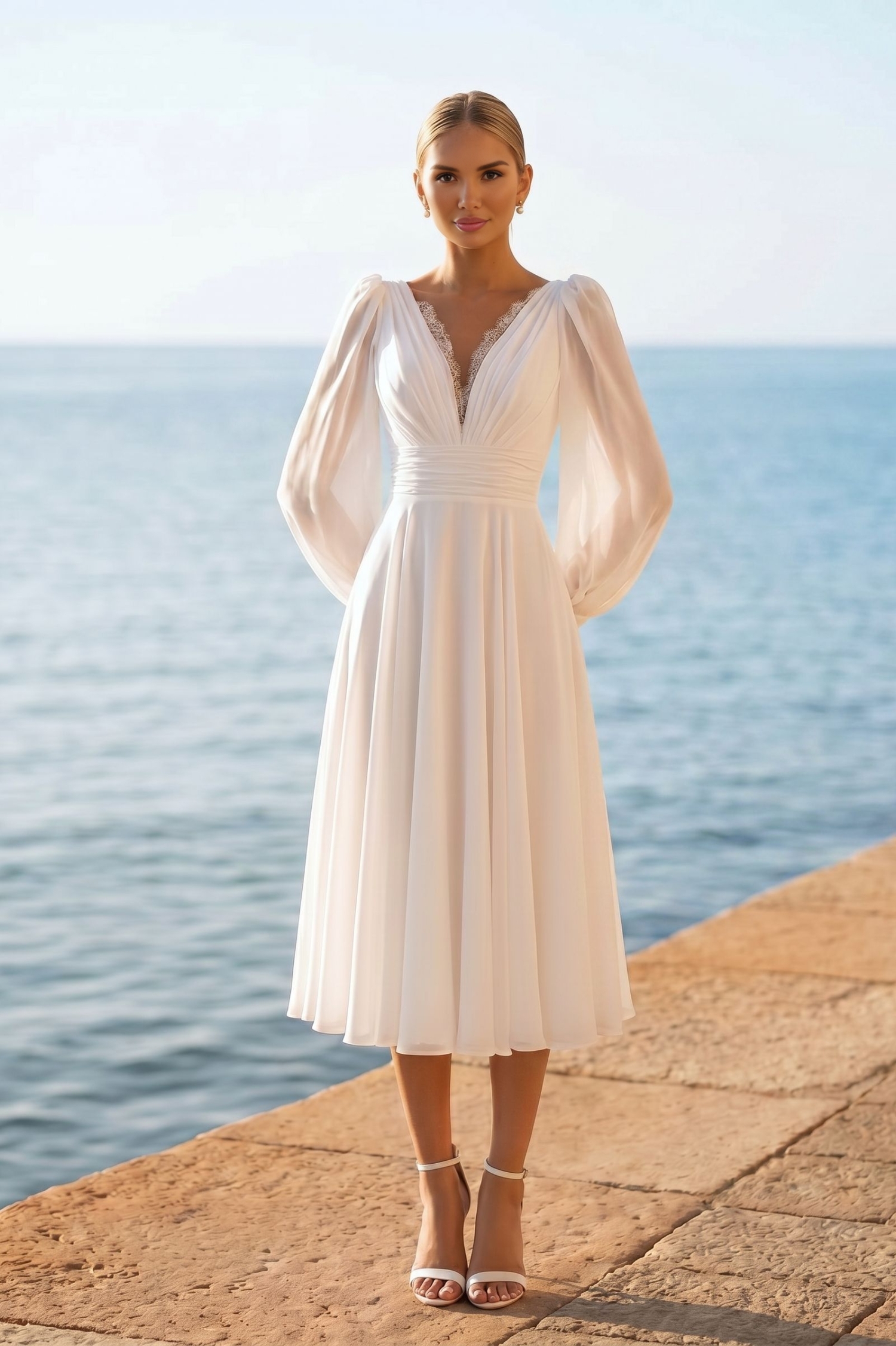 Короткое свадебное платье из шифона для росписи в ЗАГСе - MELANIE MIDI в салоне PRIMA BRIDAL