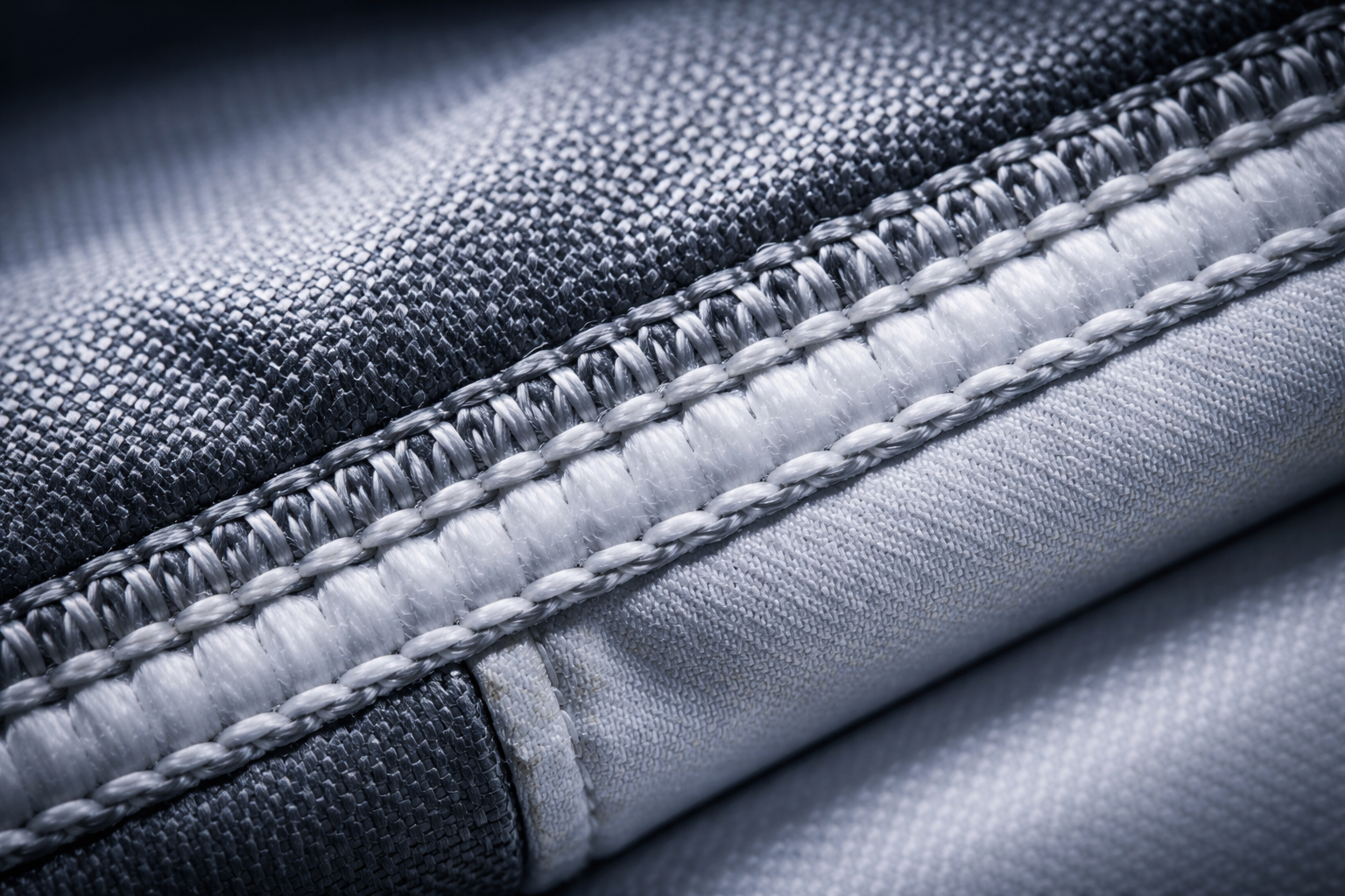 Крупный план PTFE-нити и промышленного шва