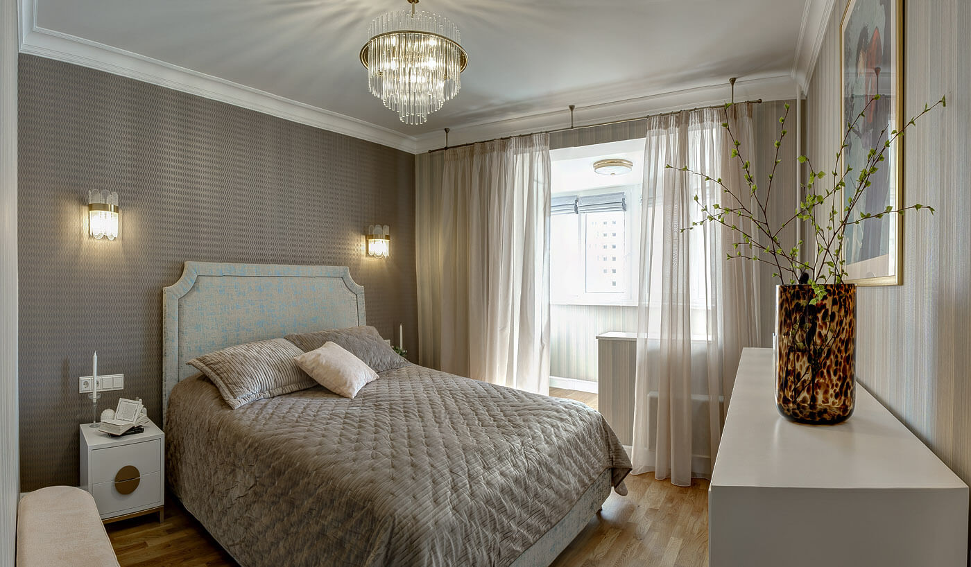 Новая Москва - Дизайн интерьера спальни, кровать, комод, тумба