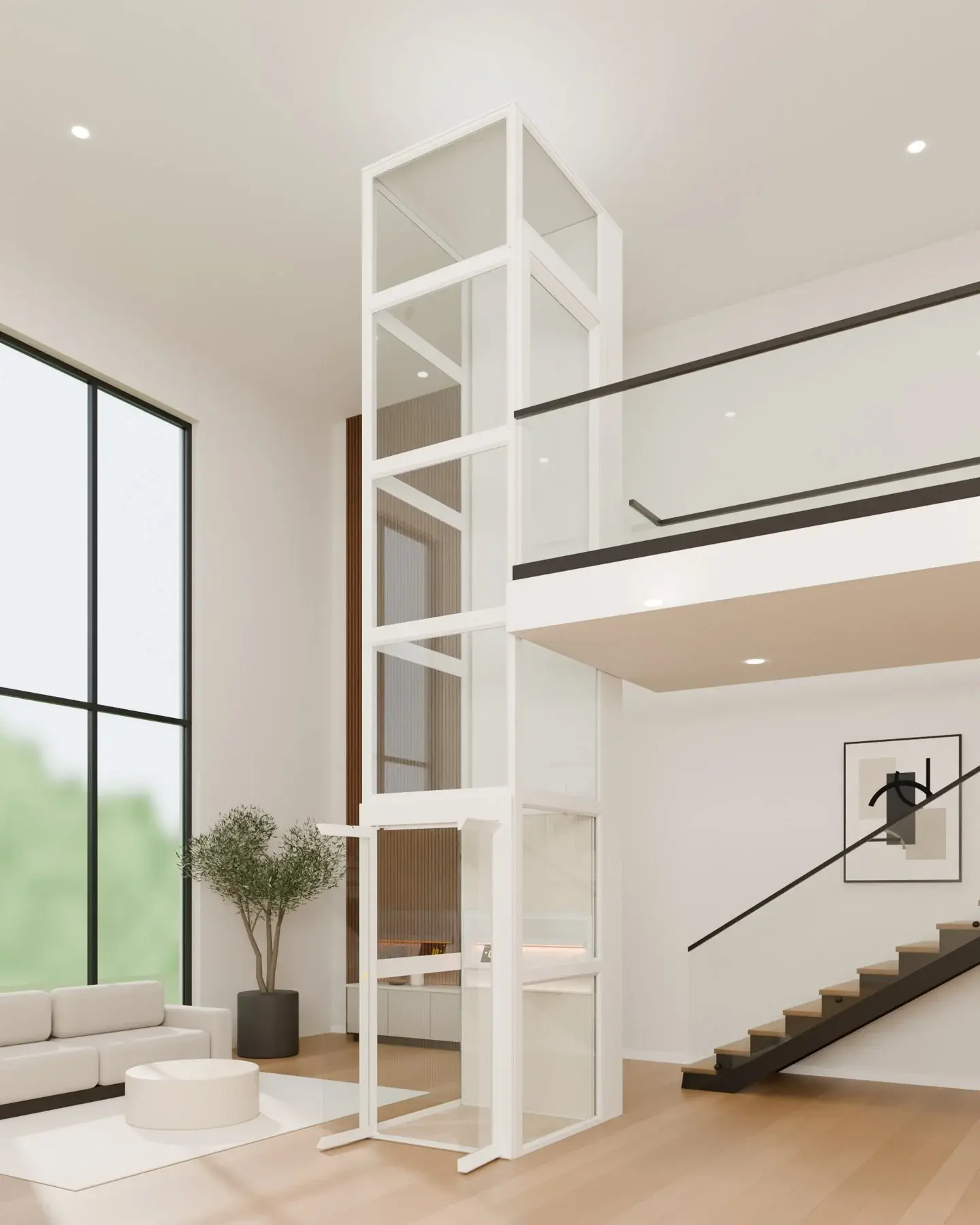 Белый домашний лифт ELEVATEK HOME LIFT в интерьере частного дома