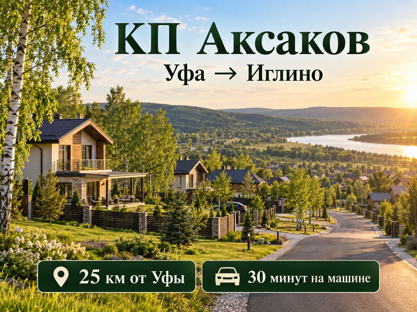 КП Аксаков: Уфа — Иглино, 25 км от Уфы, 30 минут на машине