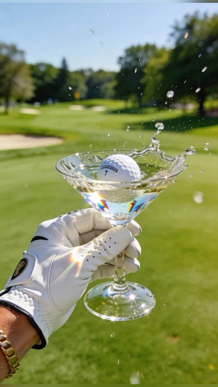 Гольф-мяч в бокале на поле Leaders Golf Cup