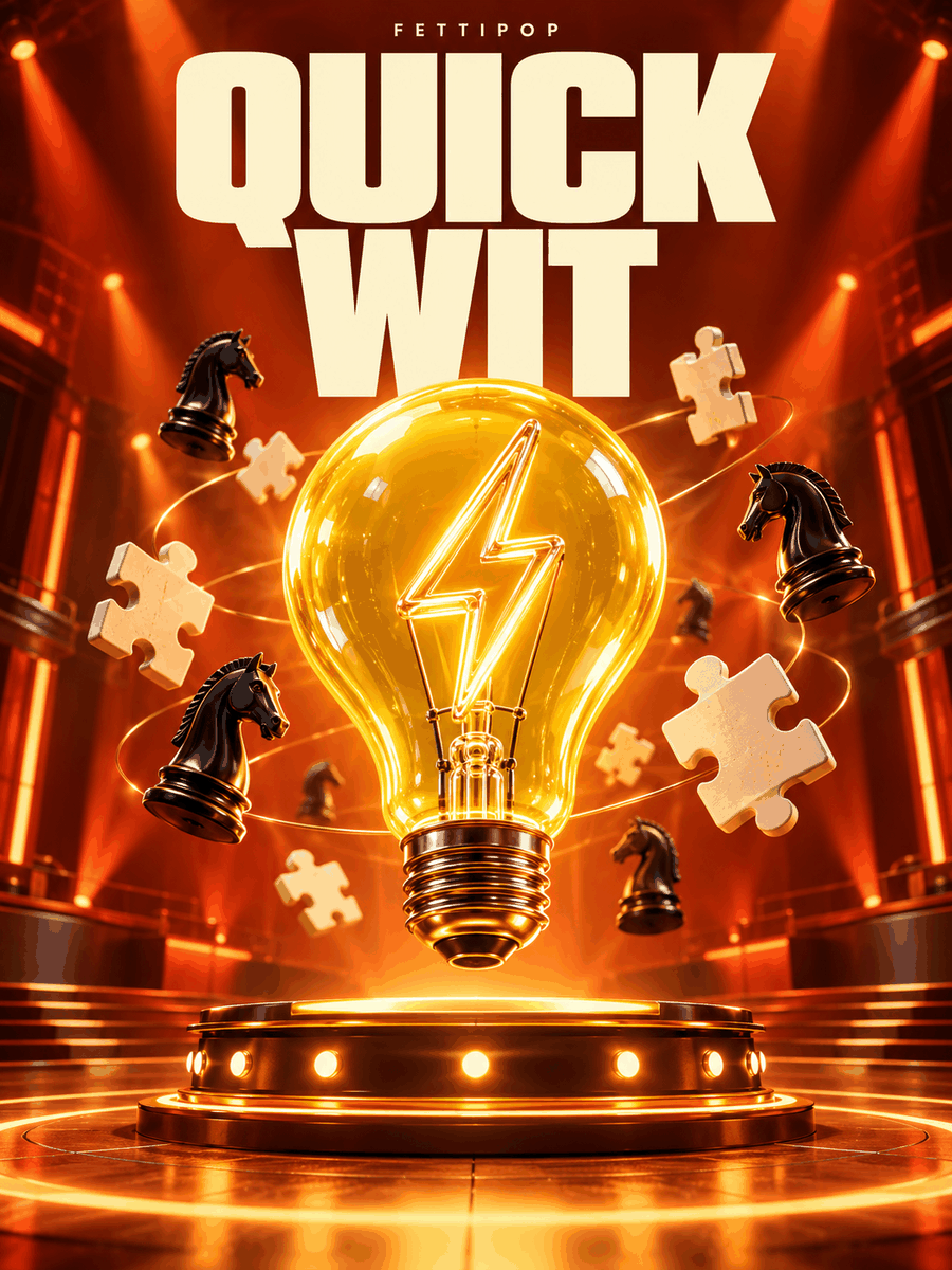 A glowing lightbulb on the Quick Wit poster